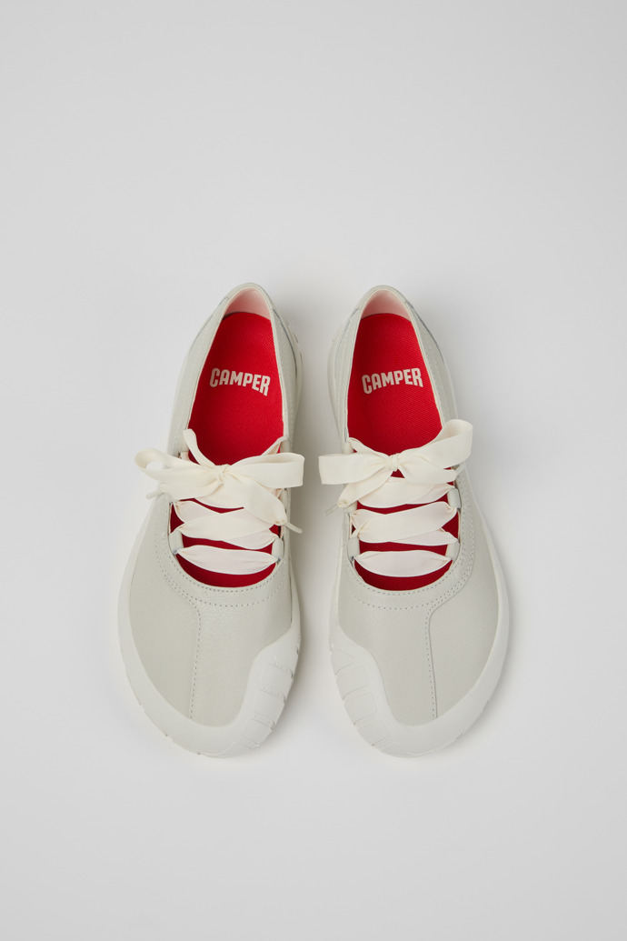 Overhead view of Peu Path+ White Leather Ballerinas for Women.