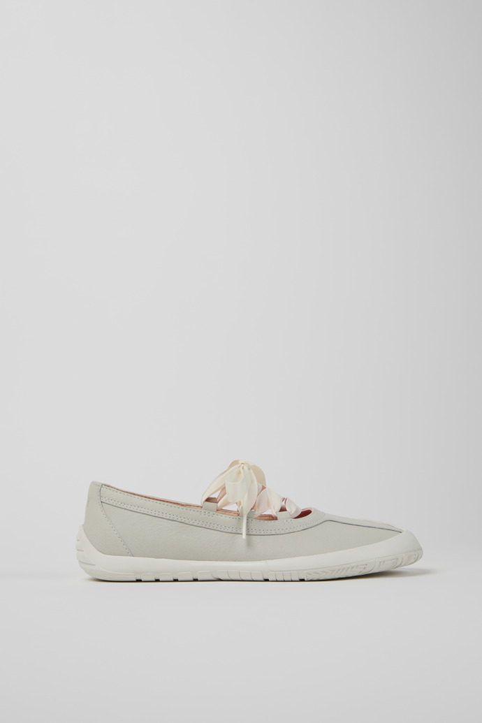Side view of Peu Path+ White Leather Ballerinas for Women.