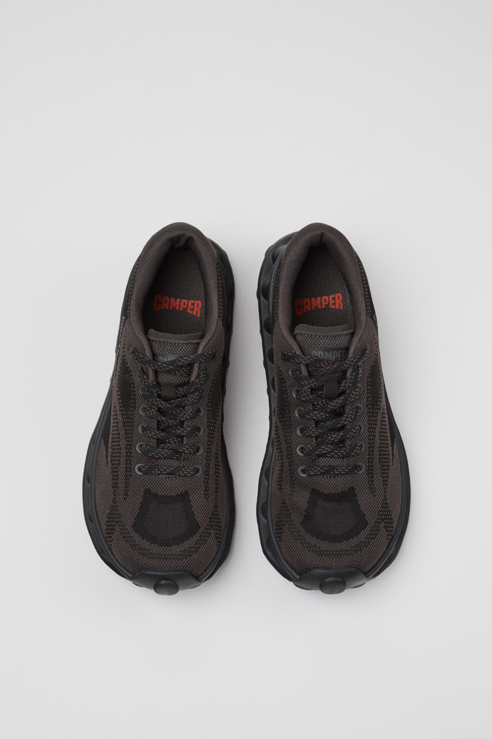 Overhead view of Pelotissima Black and Gray Recycled PET and Engineered Materials Sneakers for Women.