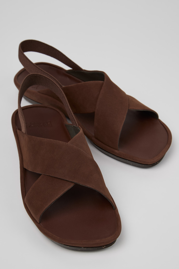 Close-up view of Right Isla Brown Nubuck Sandals for Women.