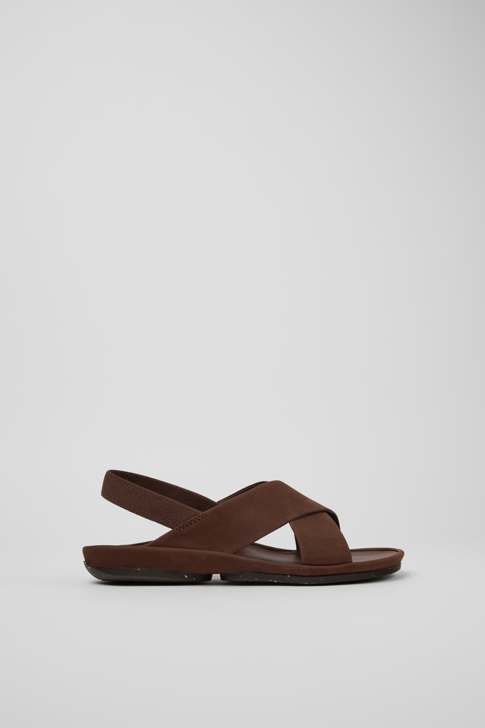 Side view of Right Isla Brown Nubuck Sandals for Women.