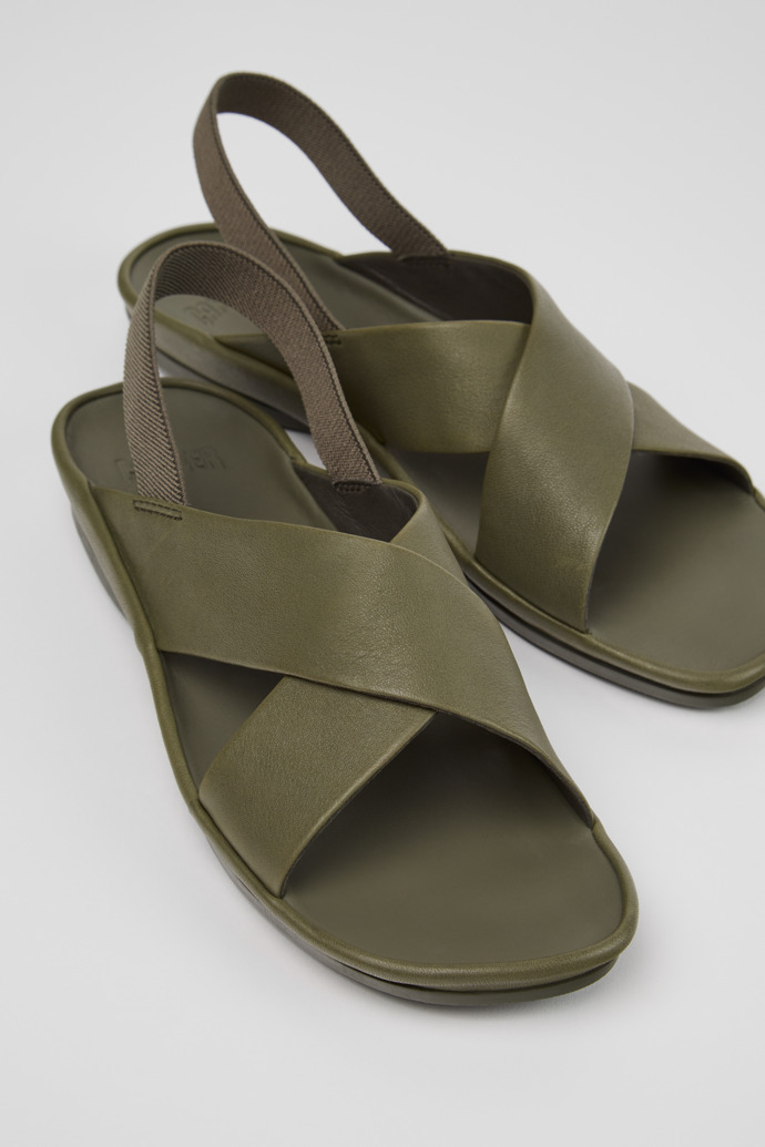 Close-up view of Right Isla Green Leather Sandals for Women.