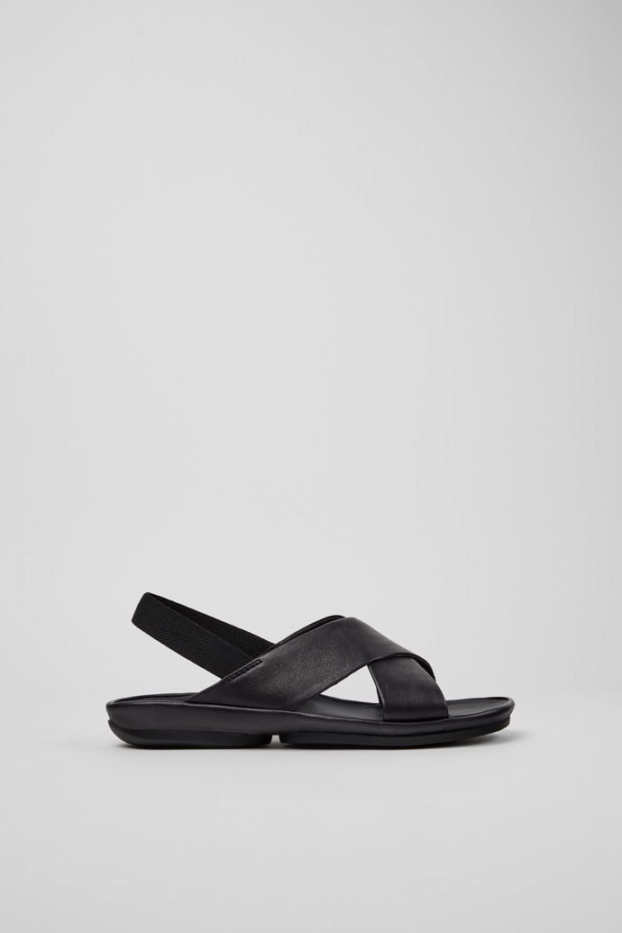 Side view of Right Isla Black Leather Sandals for Women.