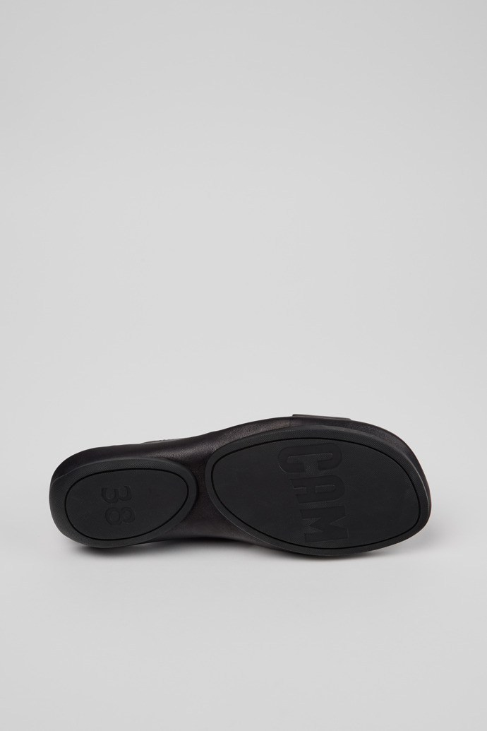 The soles of Right Isla Black Leather Sandals for Women.