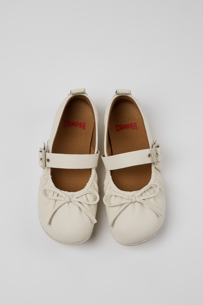Overhead view of Wabi White Leather Ballerinas for Women.