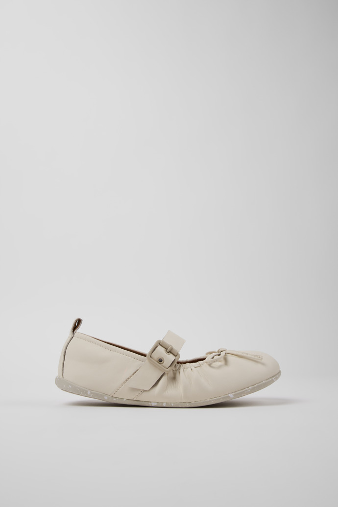 Side view of Wabi White Leather Ballerinas for Women.