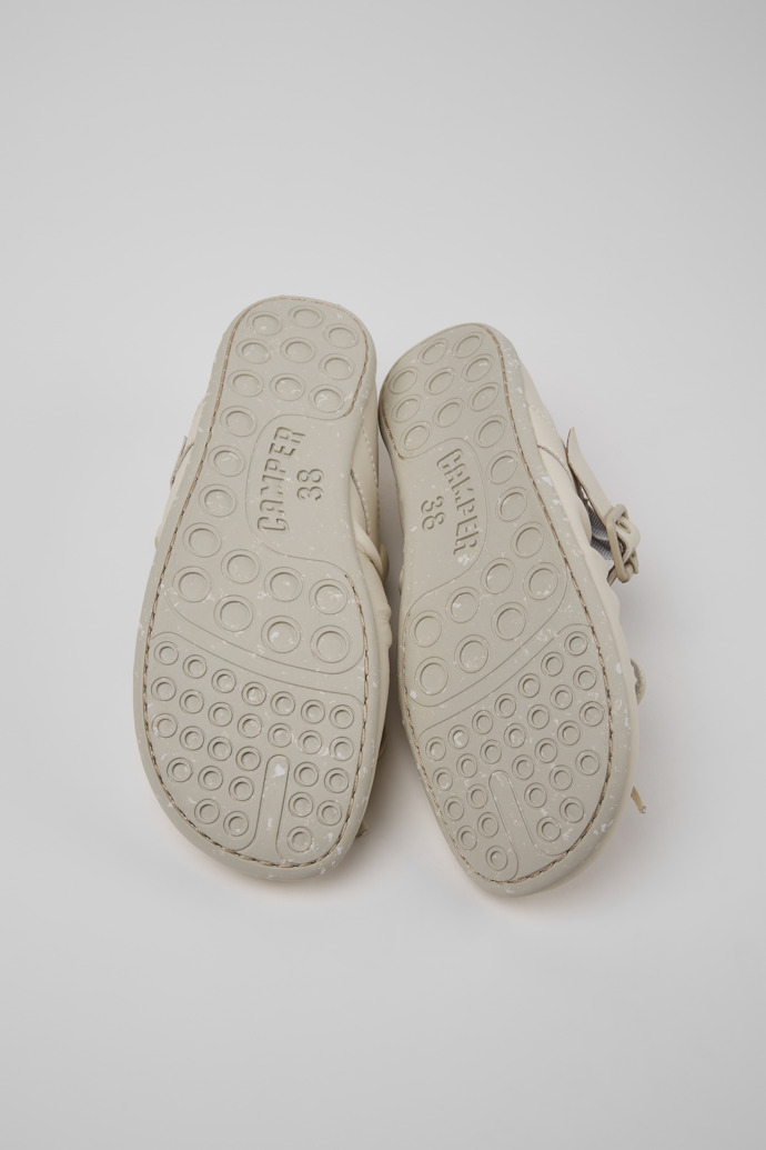 The soles of Wabi White Leather Ballerinas for Women.