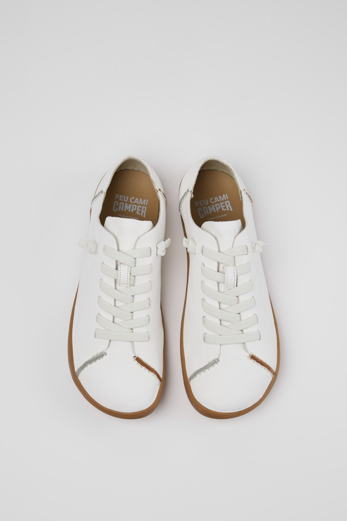 Overhead view of Twins White Leather Shoes for Women.