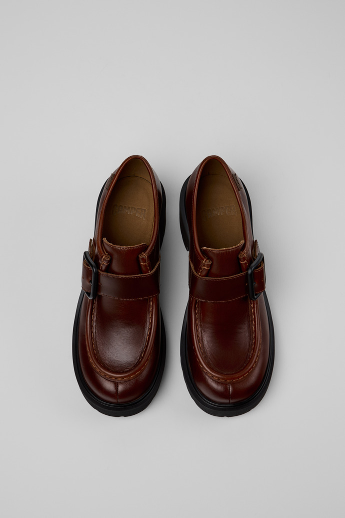 Overhead view of Milah Brown Leather Shoes for Women.