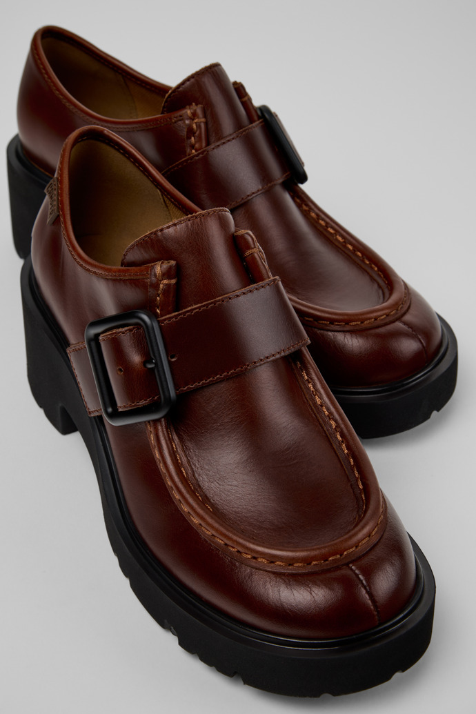 Close-up view of Milah Brown Leather Shoes for Women.