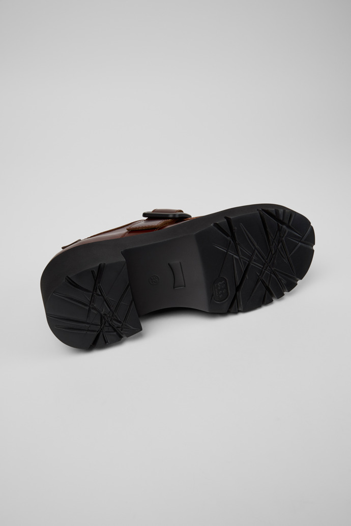 The soles of Milah Brown Leather Shoes for Women.