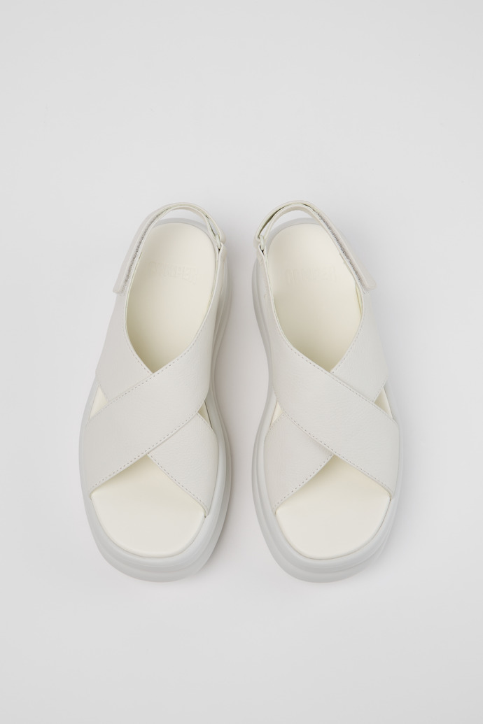 Overhead view of Pelotas Flota Up White Leather Sandals for Women.
