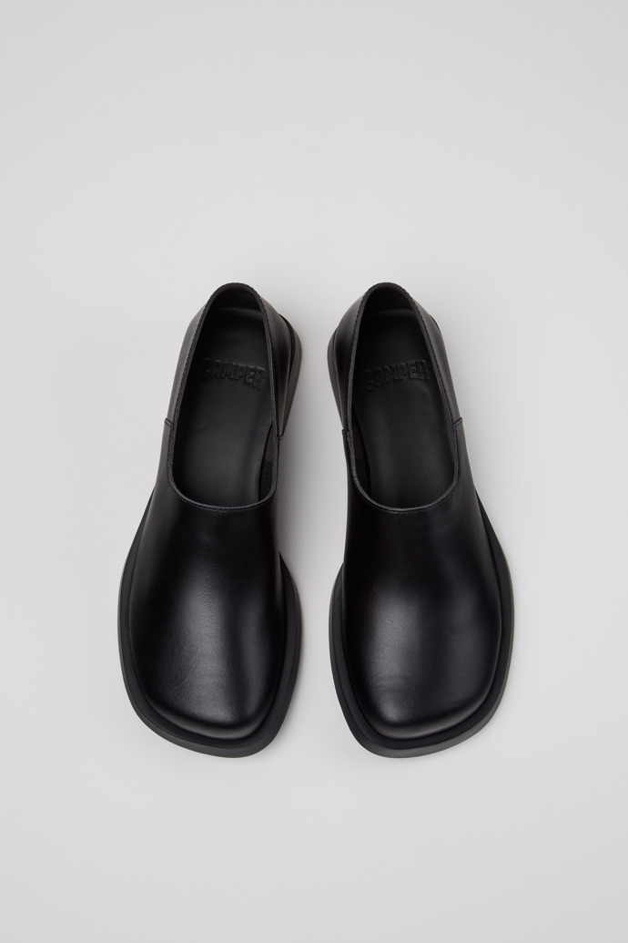Overhead view of Donna Black Leather Moccasins for Women.