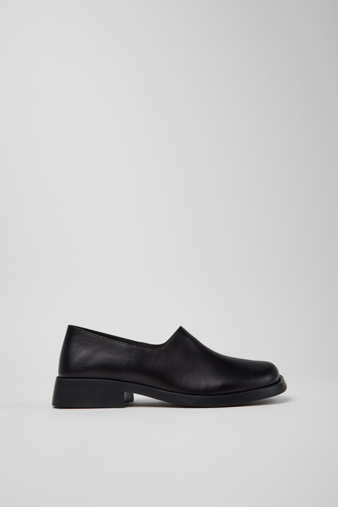 Side view of Donna Black Leather Moccasins for Women.