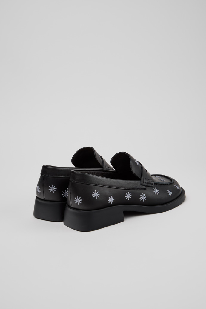 Back view of Donna Black Leather Moccasins for Women.