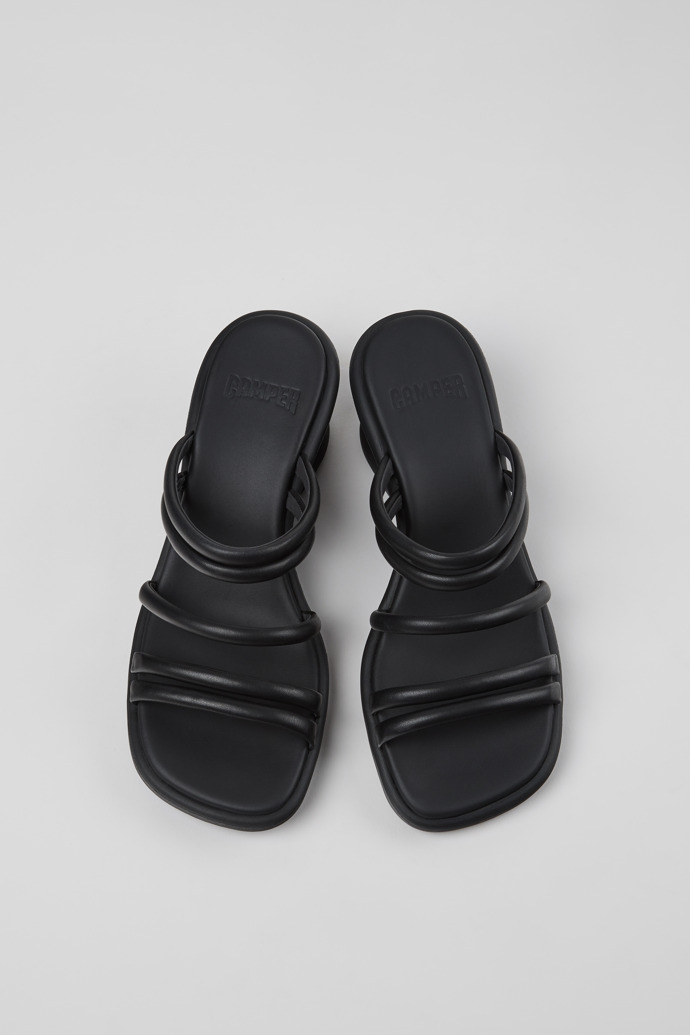 Louise Sandal 女裝黑色皮革涼鞋。