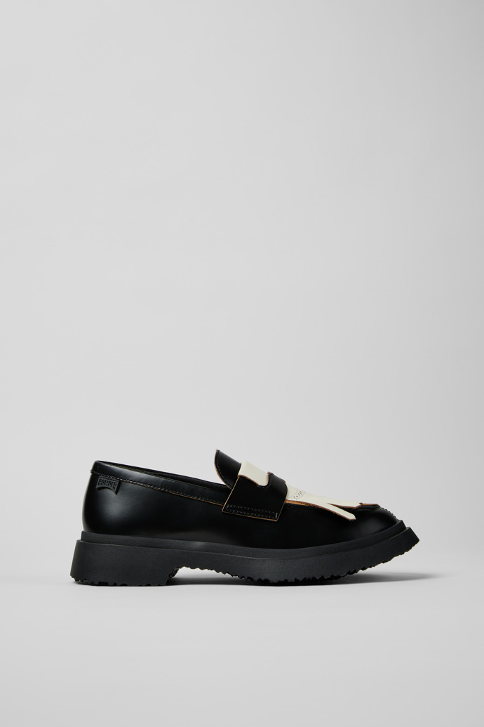 Side view of Twins Black Leather Moccasins for Women.