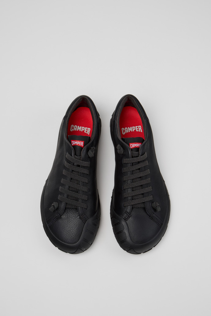 Overhead view of Peu Path+ Black Leather Sneakers for Women.