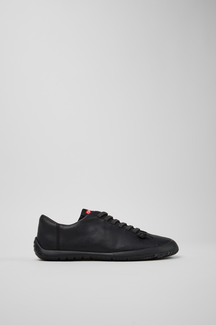 Side view of Peu Path+ Black Leather Sneakers for Women.