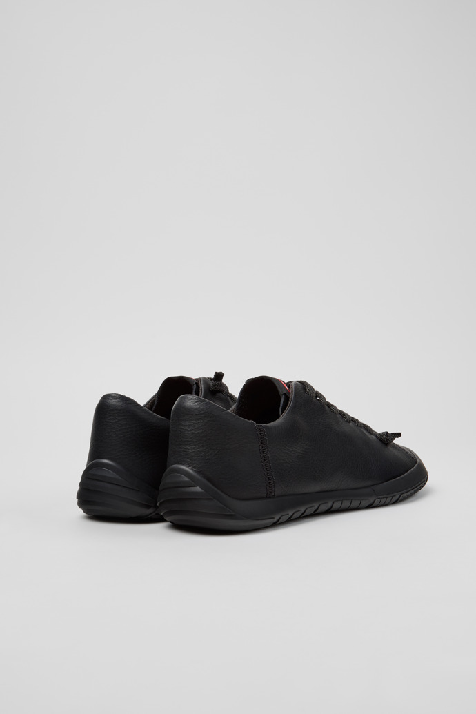 Back view of Peu Path+ Black Leather Sneakers for Women.