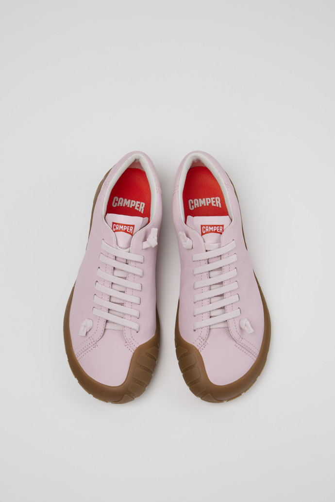 Overhead view of Peu Path+ Pink Leather Sneakers for Women.