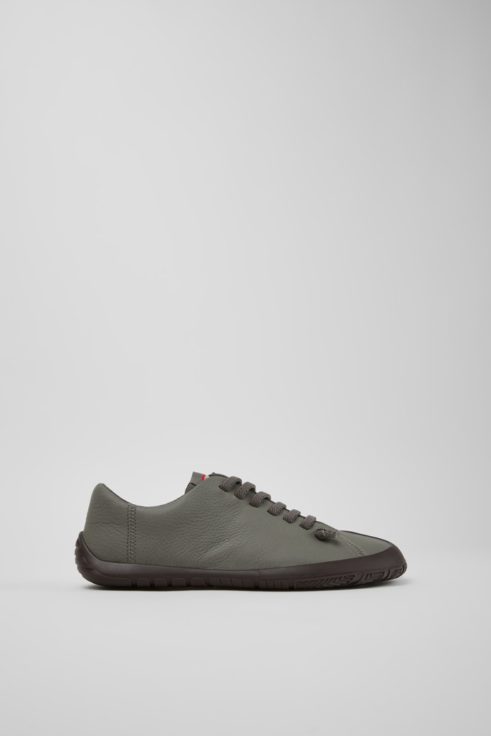 Side view of Peu Path+ Gray Leather Sneakers for Women.