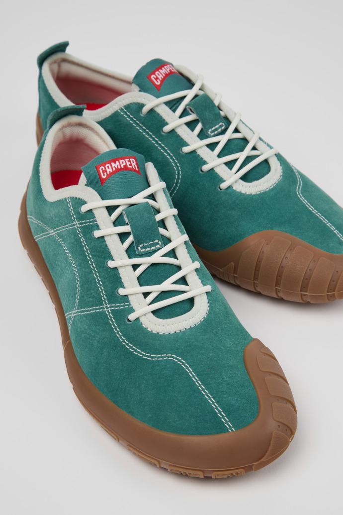 Close-up view of Peu Path+ Green Nubuck Leather Sneakers for Women.