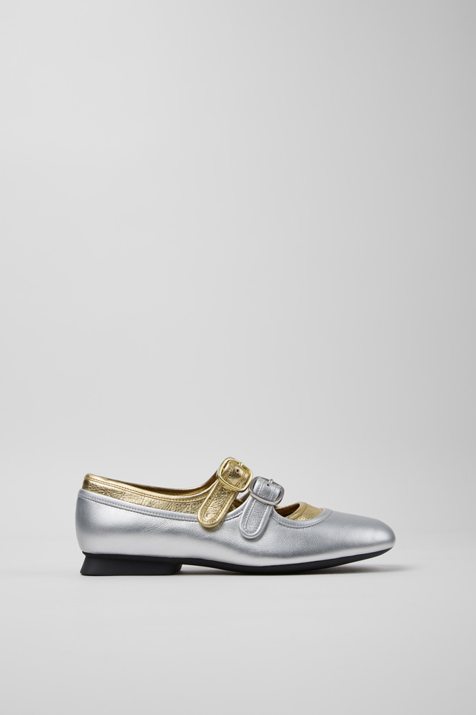 Side view of Casi Myra Gray Leather Ballerinas for Women.