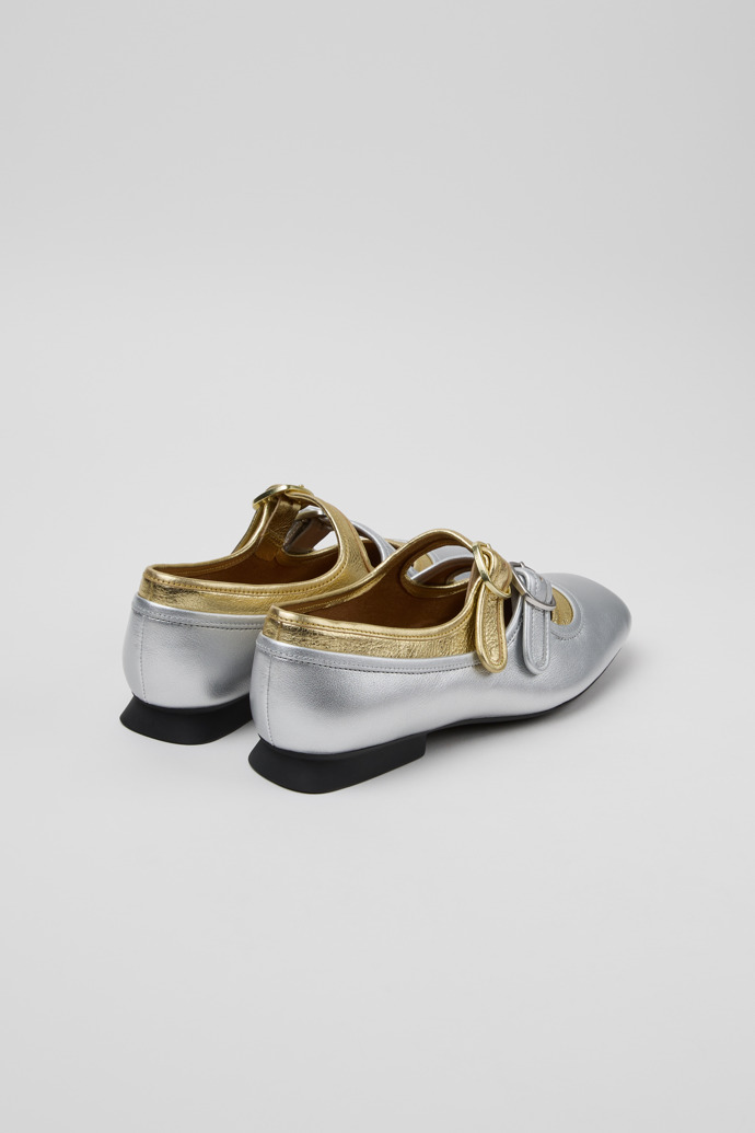Back view of Casi Myra Gray Leather Ballerinas for Women.