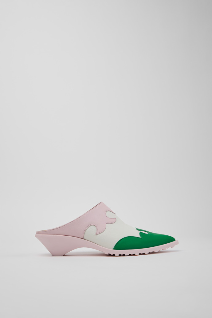 Side view of Anita Multicolor Leather Semi-Open Shoes for Women.