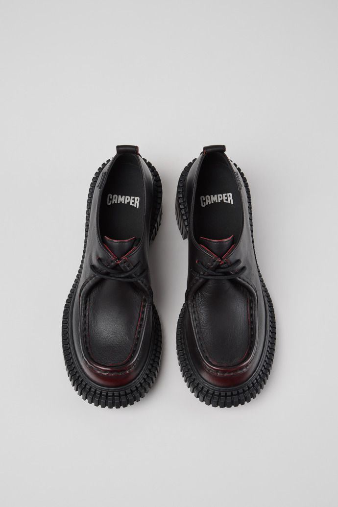 Overhead view of Pix London Black Leather Shoes for Women.