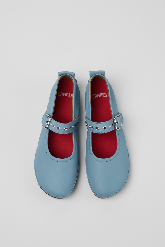 Overhead view of Right Nina Blue Leather Ballerinas for Women.