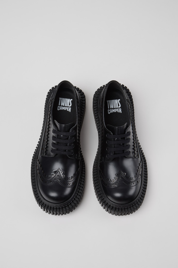 Overhead view of Twins Black Leather Shoes for Women.