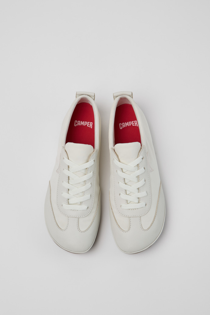 Overhead view of Right Nina White Textile and Leather Sneakers for Women.