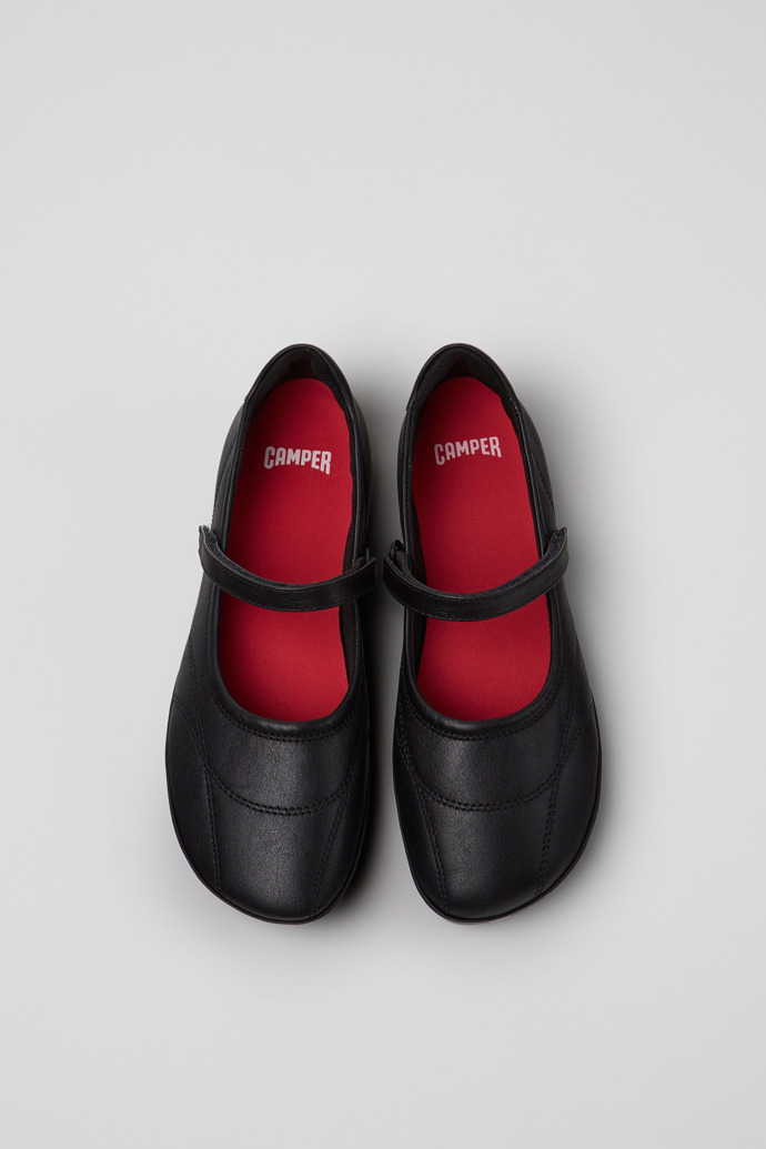 Overhead view of Right Nina Black Leather Ballerinas for Women.