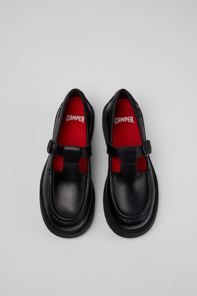 Overhead view of Alaro Black Leather Moccasins for Women.