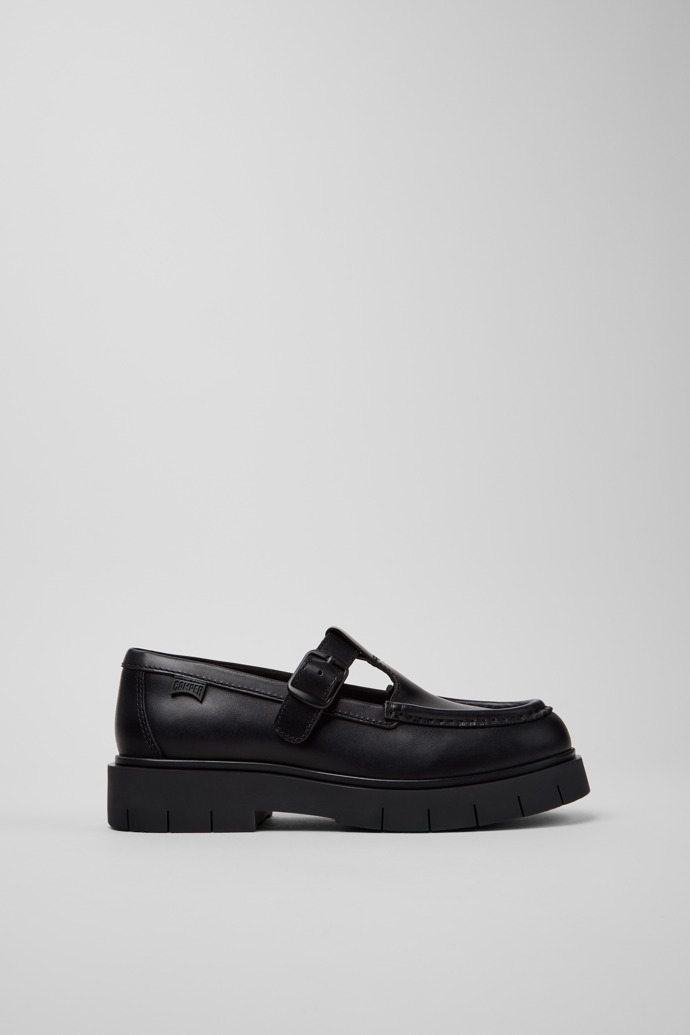 Side view of Alaro Black Leather Moccasins for Women.