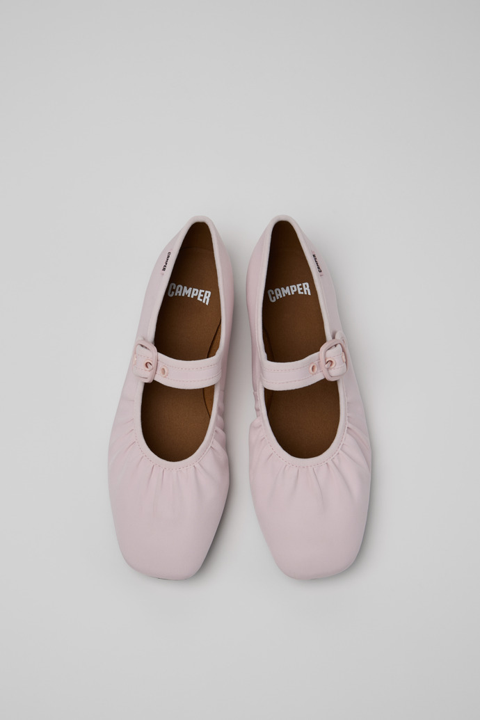 Overhead view of Casi Myra Pink Textile Ballerinas for Women.