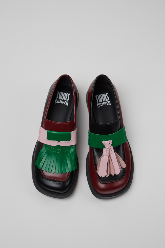 Overhead view of Twins Multicolor Leather Moccasins for Women.