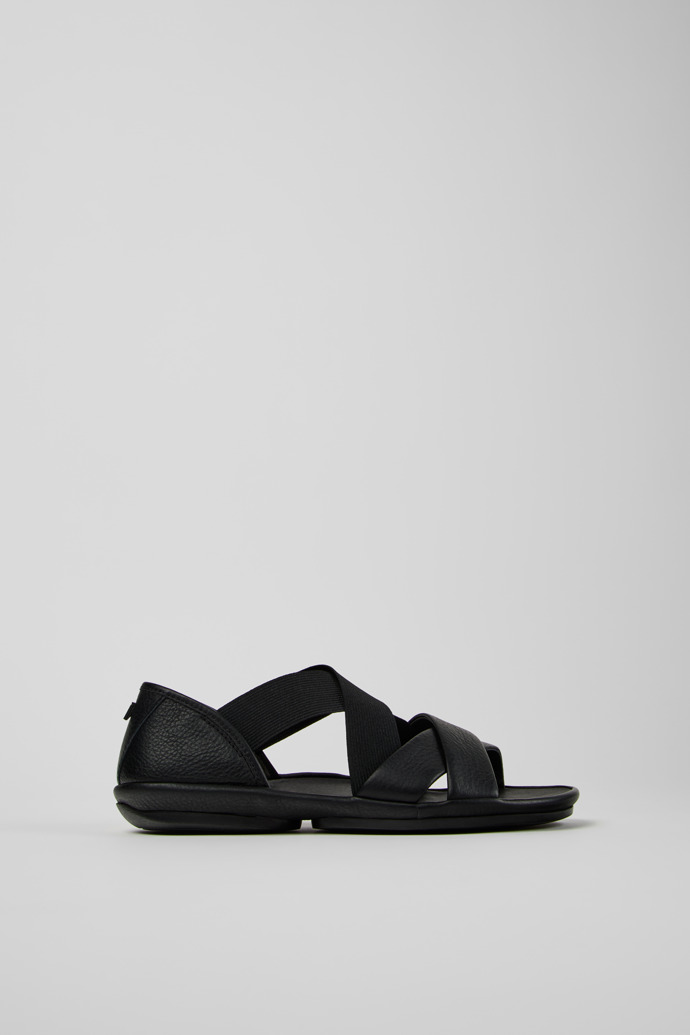 Right Schwarze Sandalen aus Leder und Textil Für Damen.