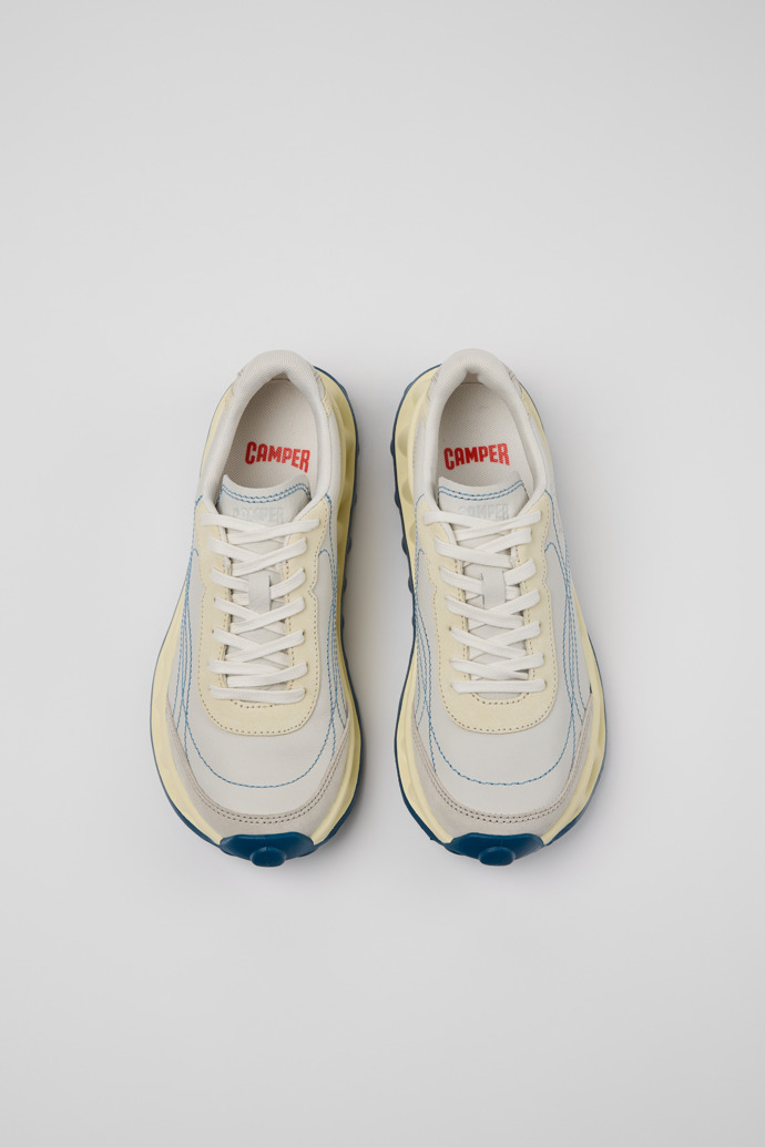 Overhead view of Pelotissima White and Beige Leather and Nubuck Sneakers for Women.