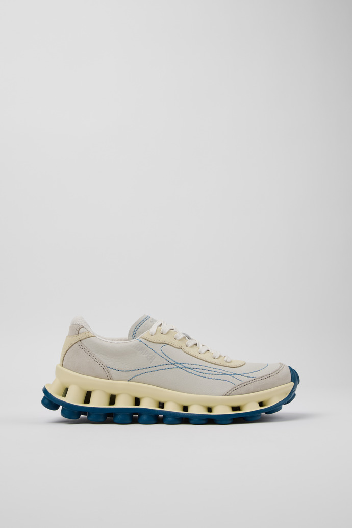 Side view of Pelotissima White and Beige Leather and Nubuck Sneakers for Women.