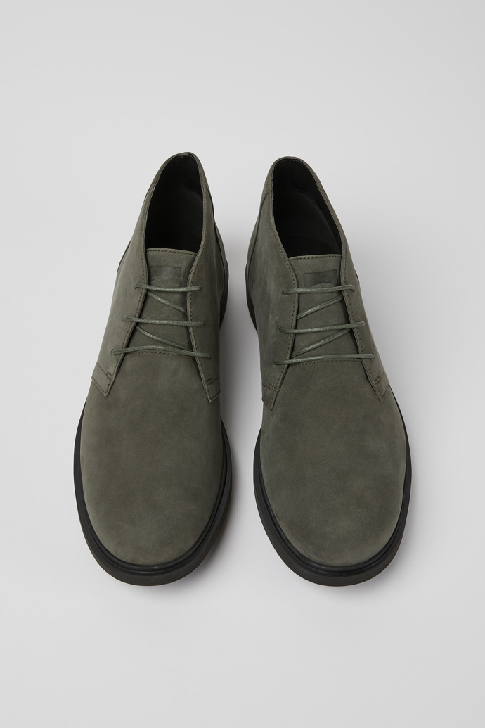 Overhead view of Neuman Green nubuck ankle boots for men