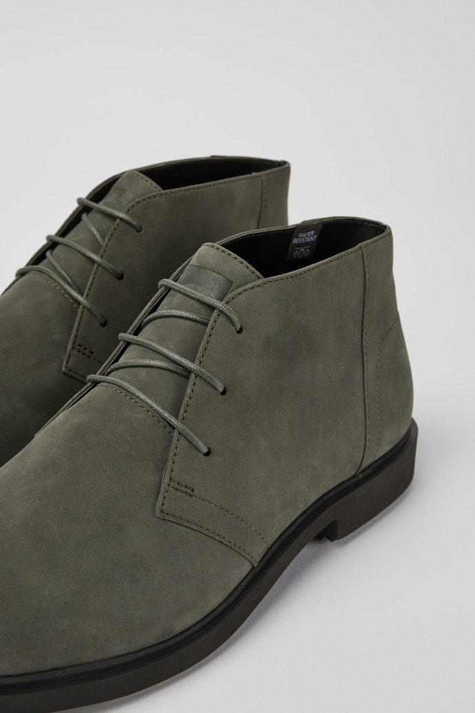 Close-up view of Neuman Green nubuck ankle boots for men