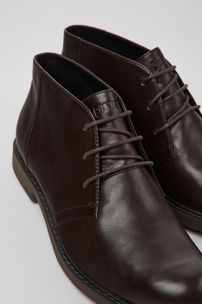 Close-up view of Neuman Brown leather ankle boots for men