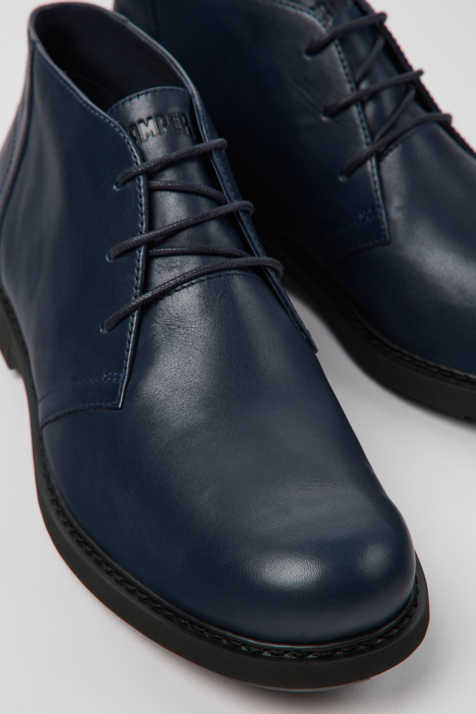 Close-up view of Neuman Blue leather ankle boots for men