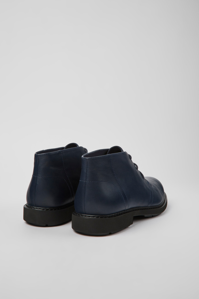 Back view of Neuman Blue leather ankle boots for men