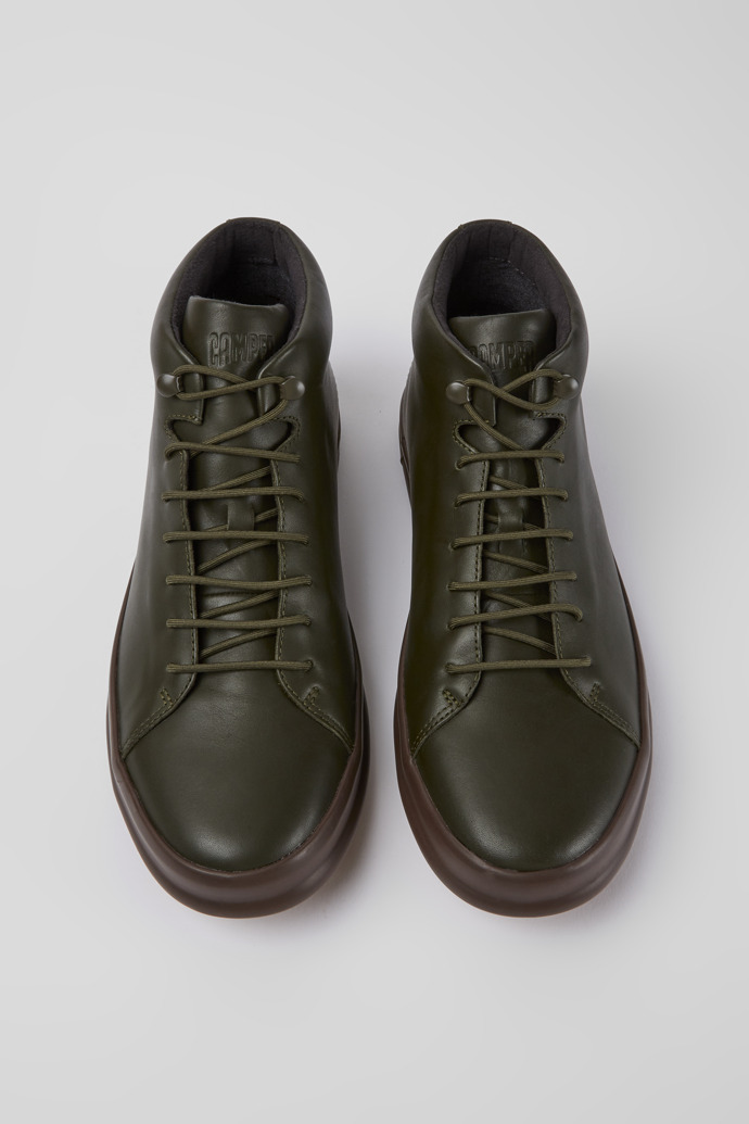 Overhead view of Chasis Dark green leather ankle boots