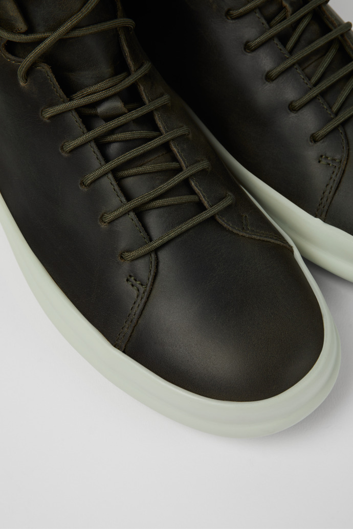 Close-up view of Chasis Green-gray leather shoes for men