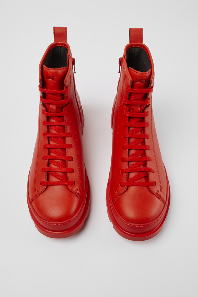 Overhead view of Brutus Red leather lace-up boots